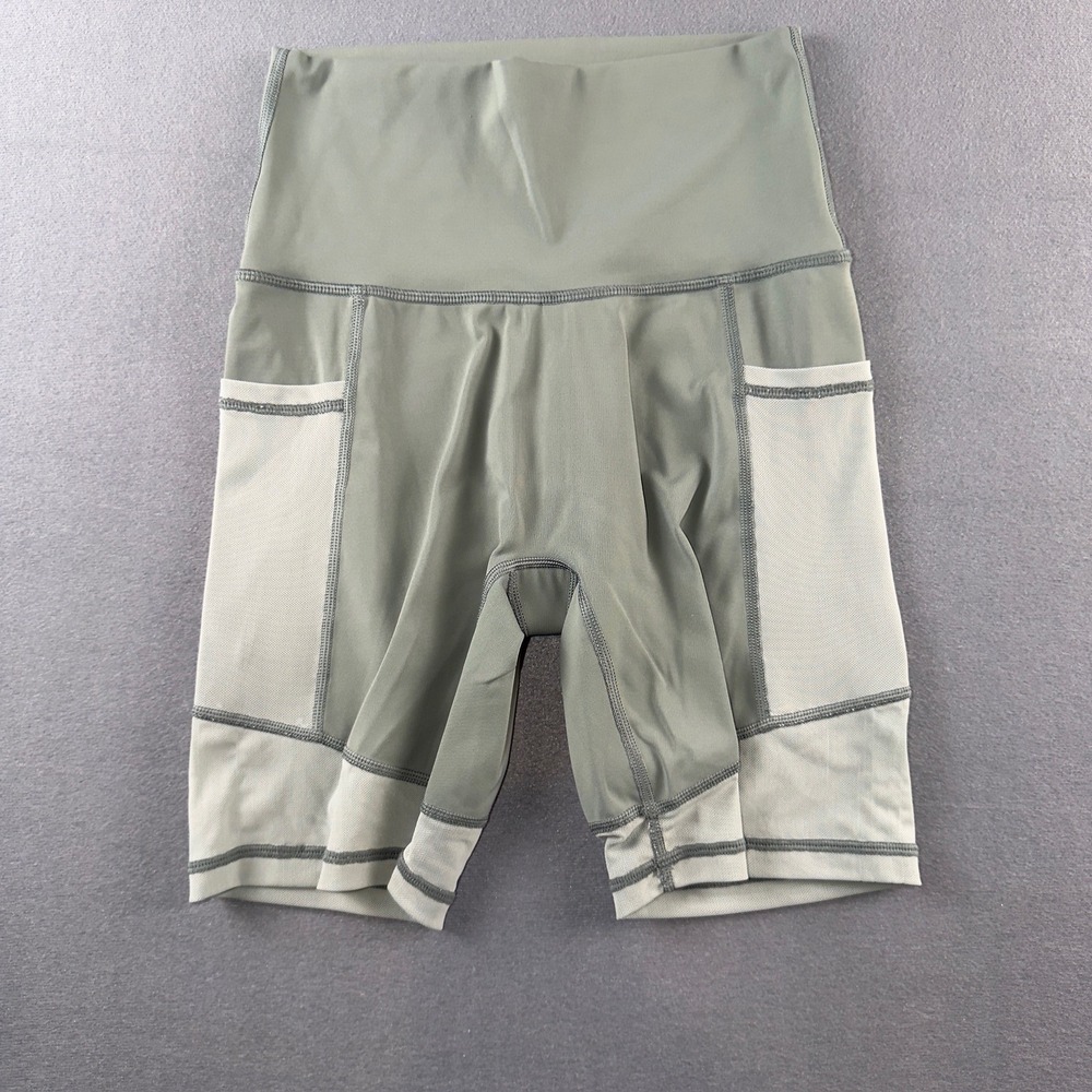 Aerie Chill Play Move Sage Green High Waisted Mesh Pocket Biker Shorts Womens S - Picture 1 of 8